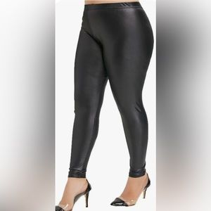 Ava & Viv High-Waisted “Faux Leather” Shiny Leggings, Black, 2X 20W/22W
